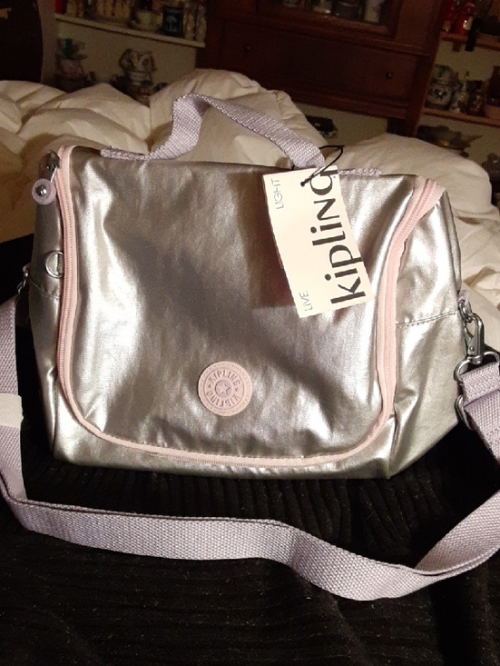 Kipling Handbags - NWT Kipling Kichilu Lunch Bag  Silver Metallic  with Pale Pink Trim